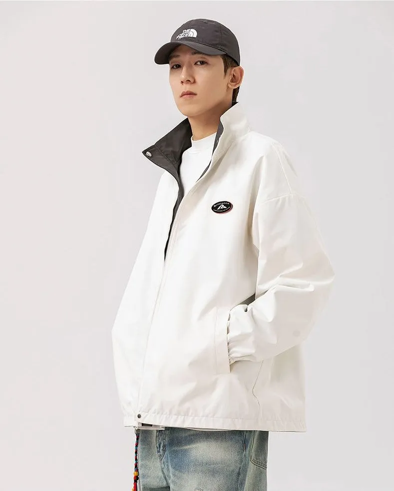 Easy-to-Clean Windproof Rain Jacket for Men in Patchwork Style