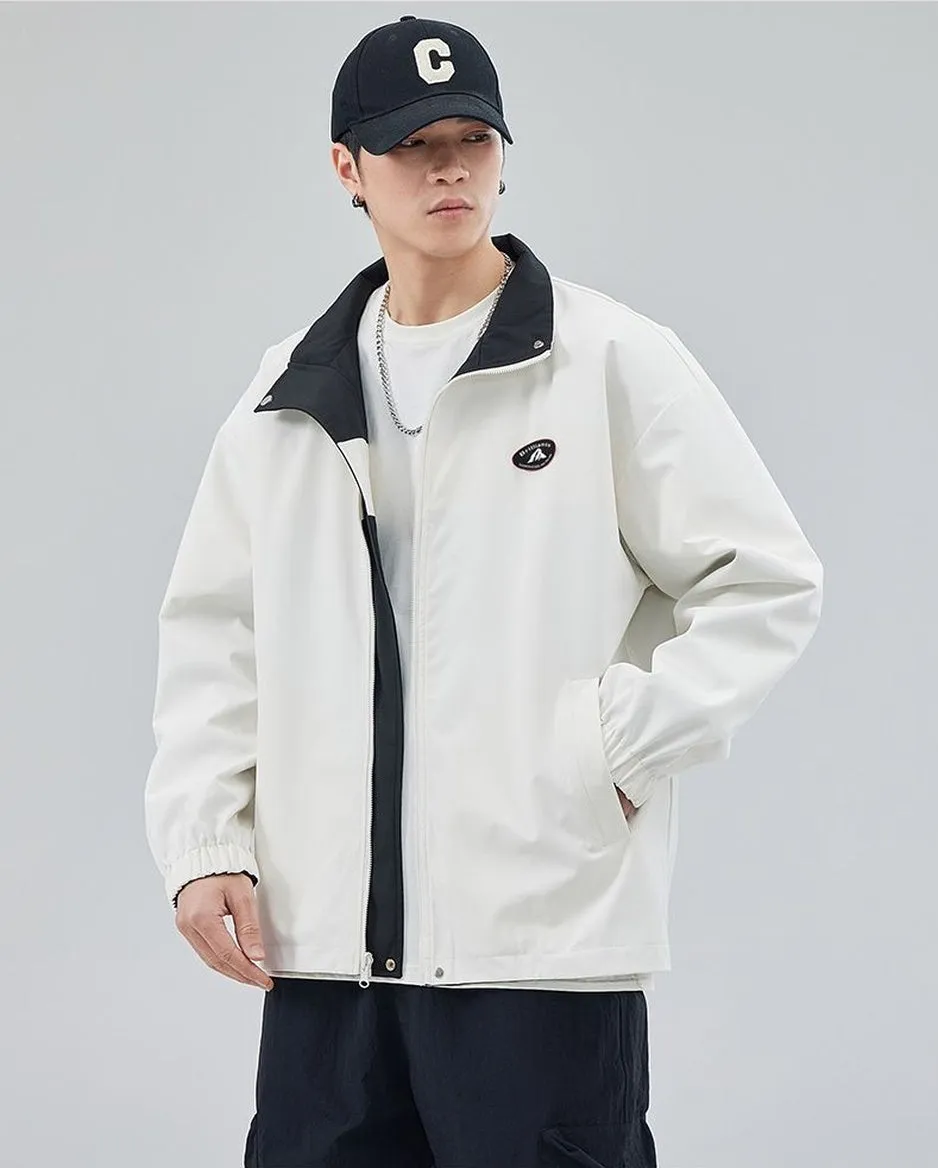 Easy-to-Clean Windproof Rain Jacket for Men in Patchwork Style