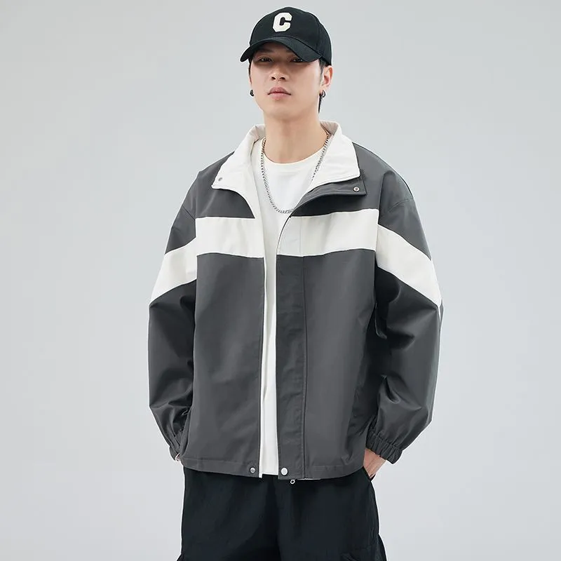 Easy-to-Clean Windproof Rain Jacket for Men in Patchwork Style