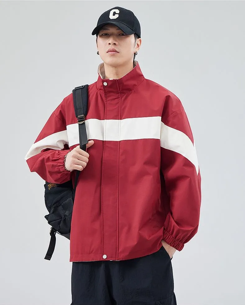 Easy-to-Clean Windproof Rain Jacket for Men in Patchwork Style