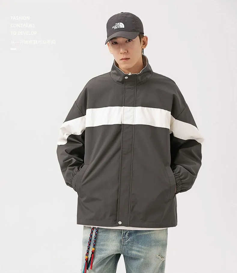 Easy-to-Clean Windproof Rain Jacket for Men in Patchwork Style