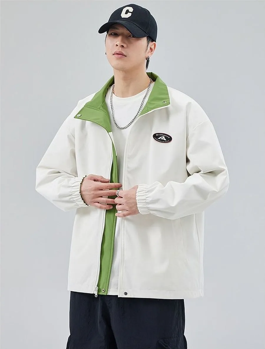 Easy-to-Clean Windproof Rain Jacket for Men in Patchwork Style