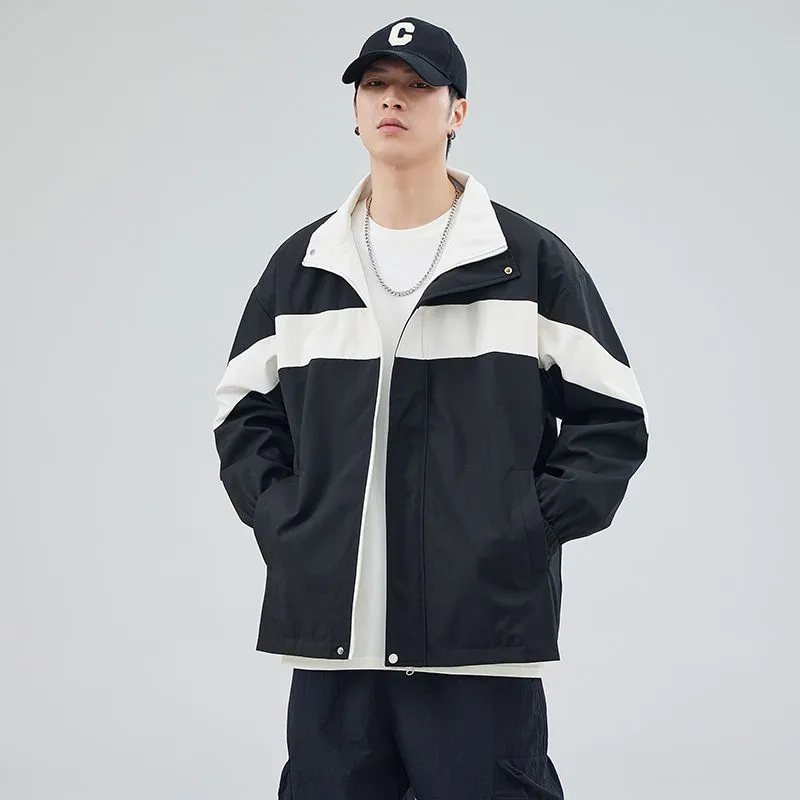 Easy-to-Clean Windproof Rain Jacket for Men in Patchwork Style