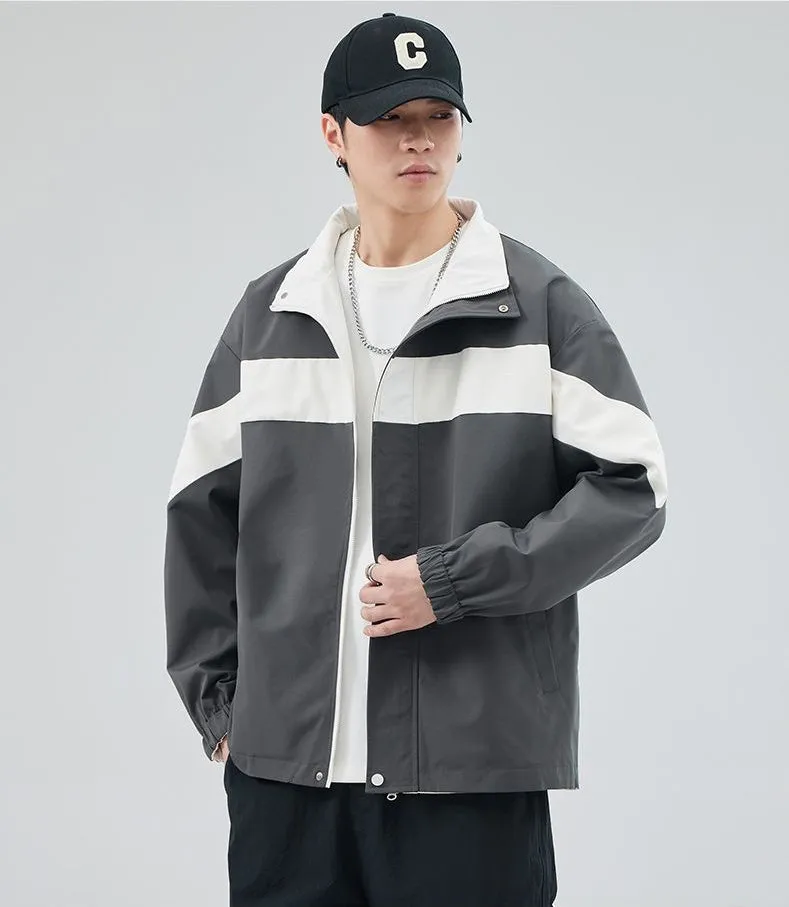 Easy-to-Clean Windproof Rain Jacket for Men in Patchwork Style