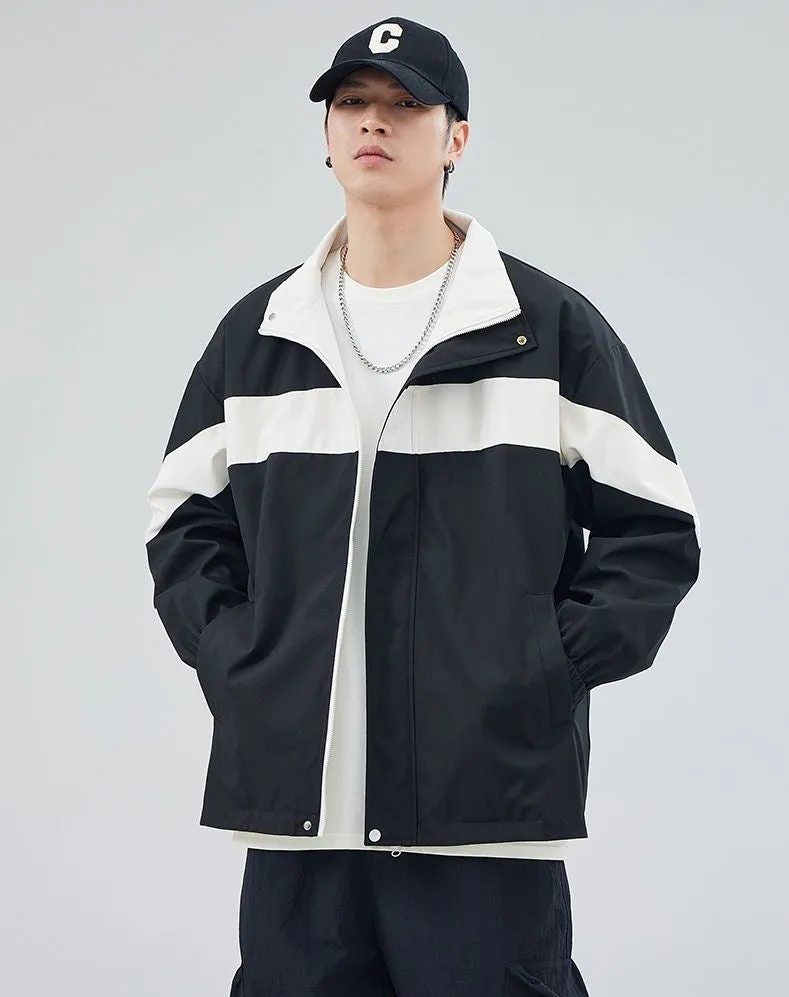 Easy-to-Clean Windproof Rain Jacket for Men in Patchwork Style