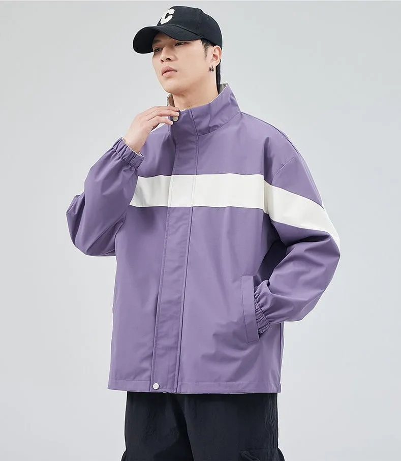 Easy-to-Clean Windproof Rain Jacket for Men in Patchwork Style