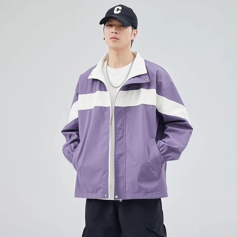 Easy-to-Clean Windproof Rain Jacket for Men in Patchwork Style