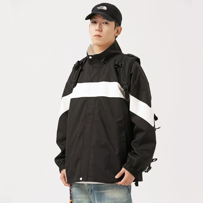 Easy-to-Clean Windproof Rain Jacket for Men in Patchwork Style