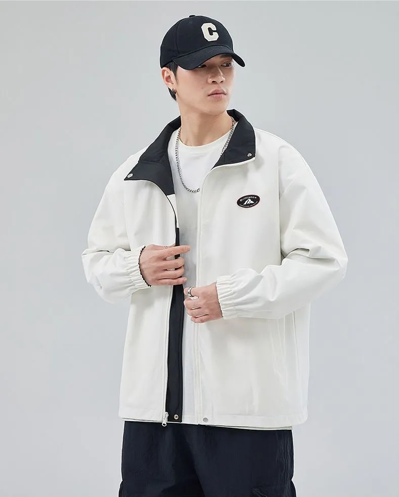 Easy-to-Clean Windproof Rain Jacket for Men in Patchwork Style