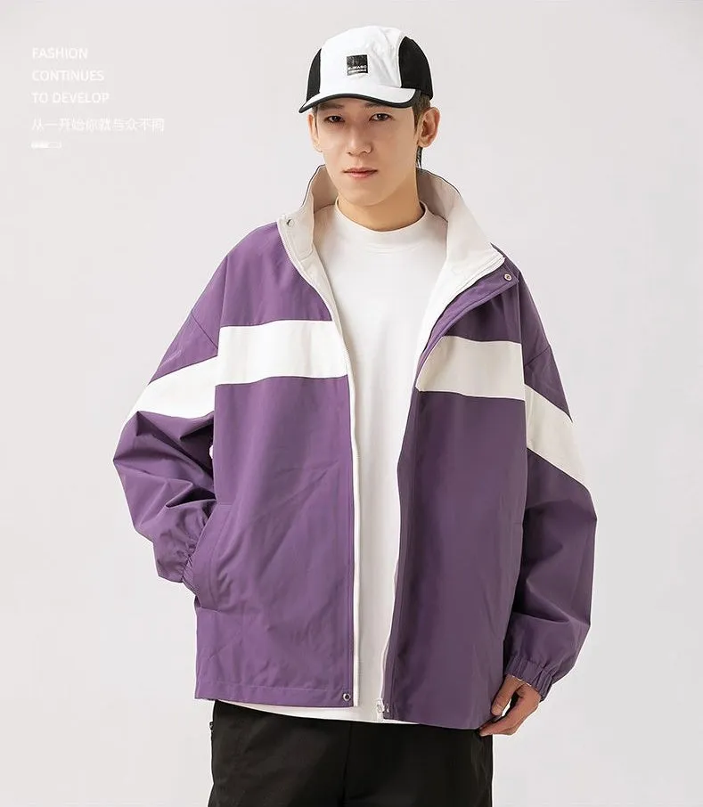 Easy-to-Clean Windproof Rain Jacket for Men in Patchwork Style
