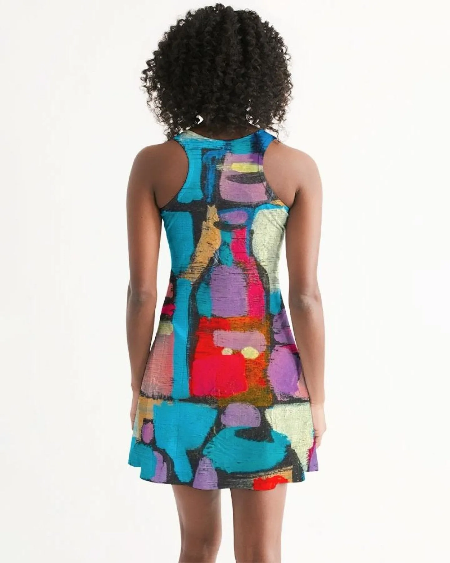Edgy Geometric Racerback Dress – Multicolor Chic