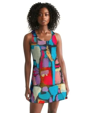 Edgy Geometric Racerback Dress – Multicolor Chic