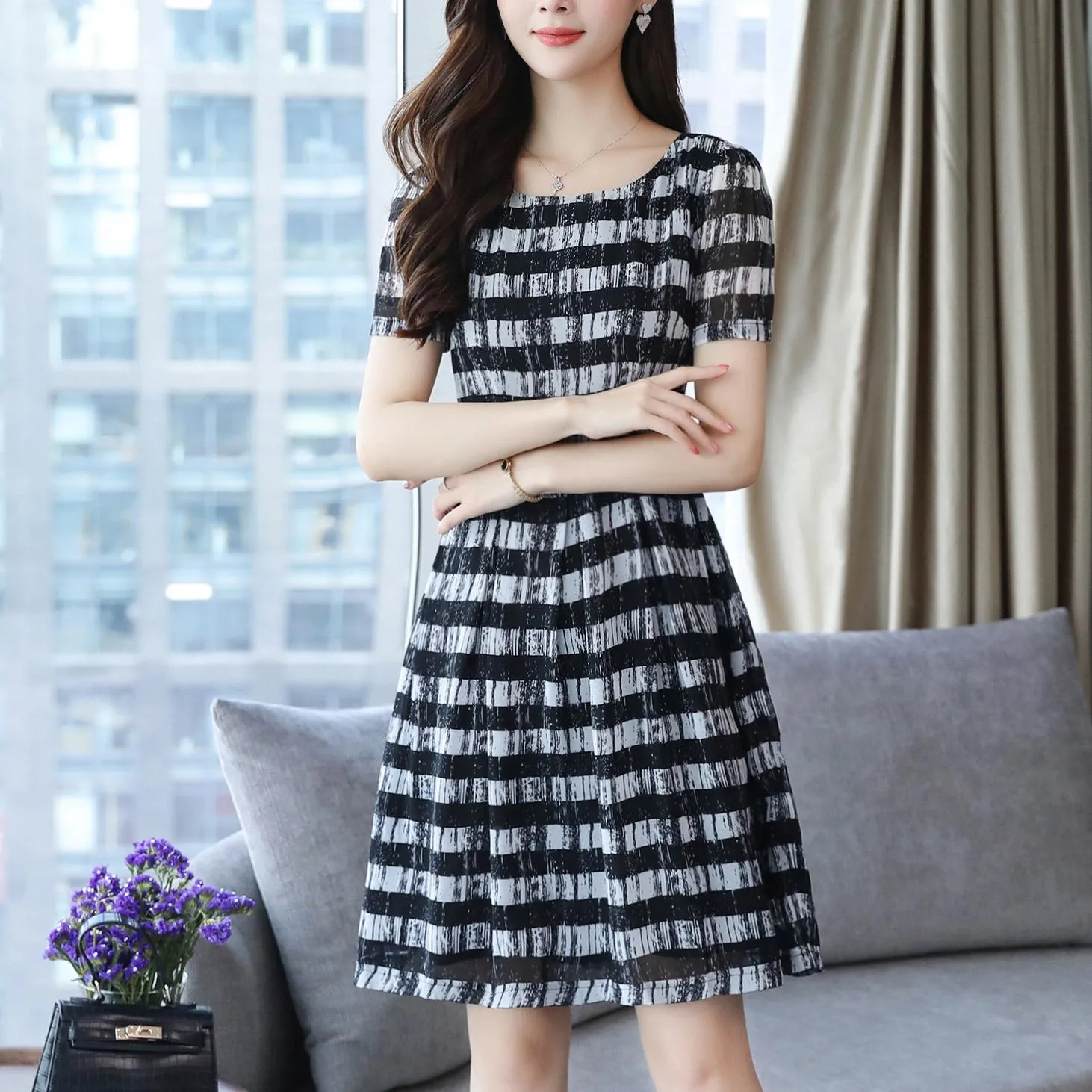 Elegant Corset Dress in Striped Design