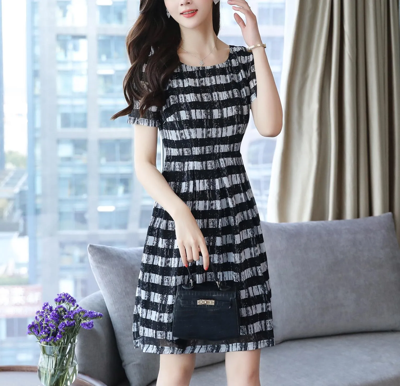Elegant Corset Dress in Striped Design