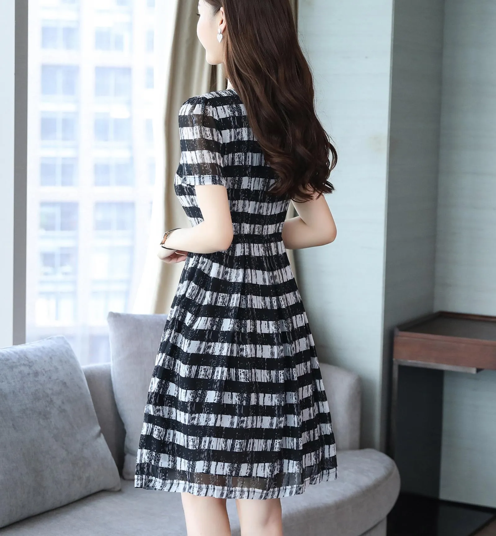 Elegant Corset Dress in Striped Design