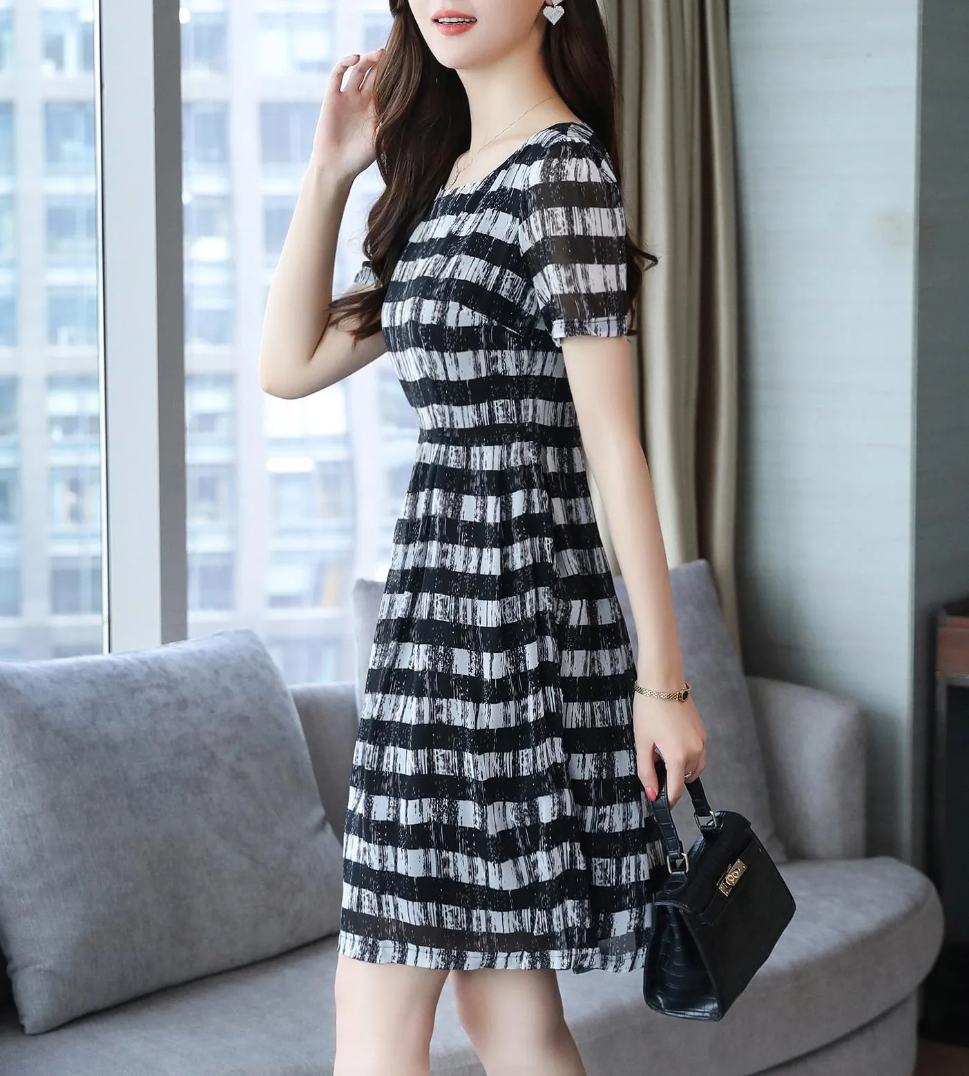 Elegant Corset Dress in Striped Design
