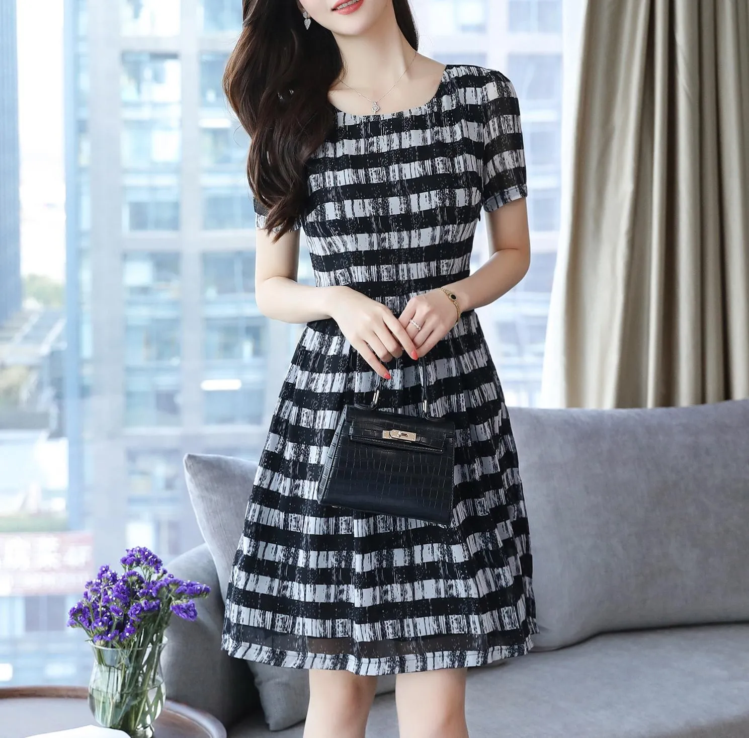 Elegant Corset Dress in Striped Design
