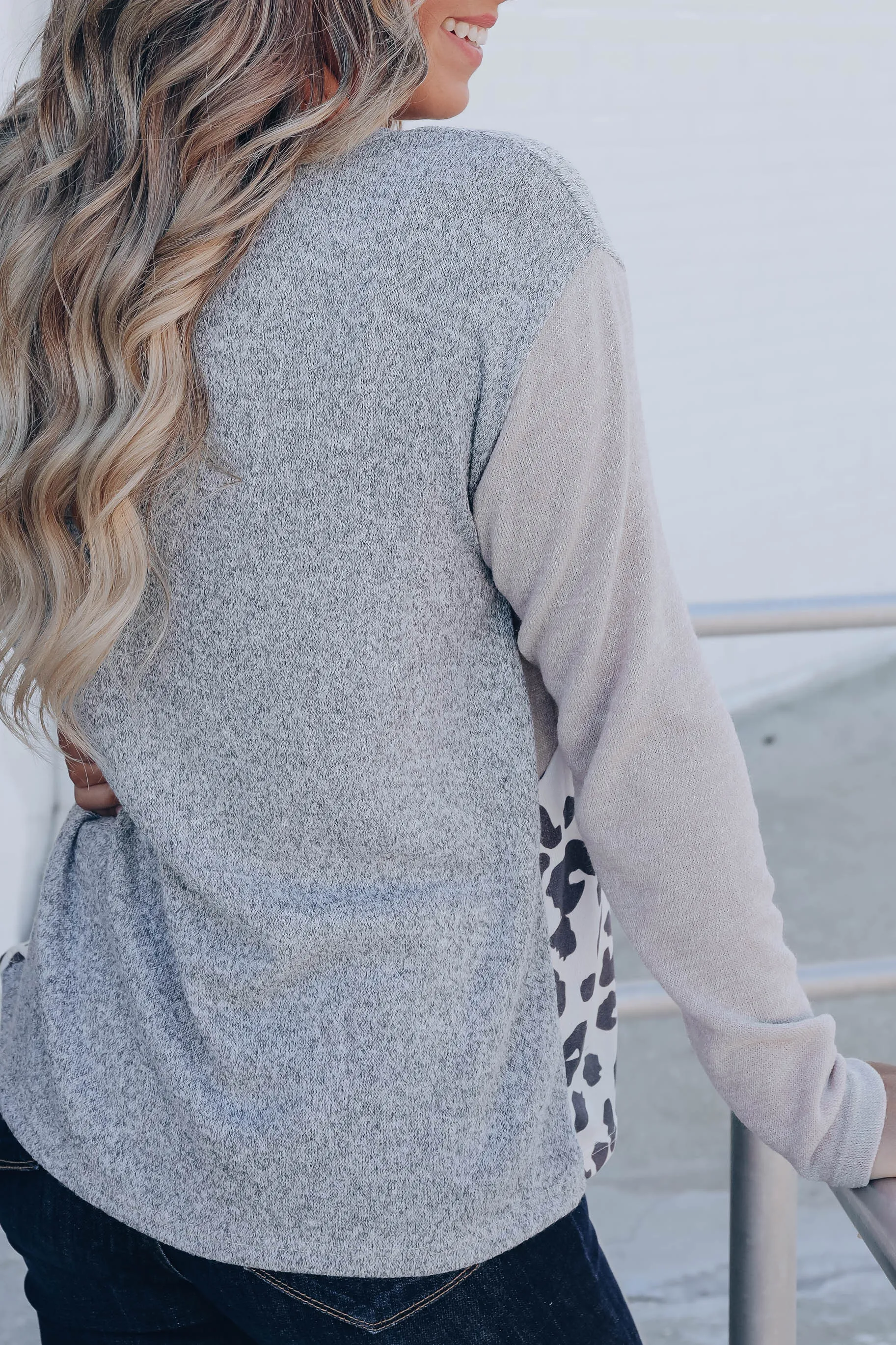 Ember Color Block Leopard Top - Grey