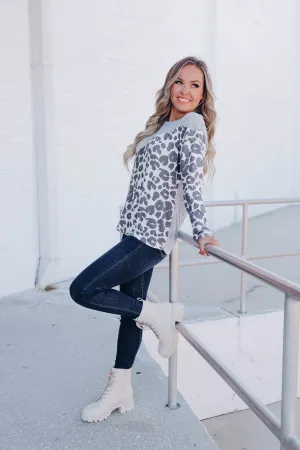 Ember Color Block Leopard Top - Grey