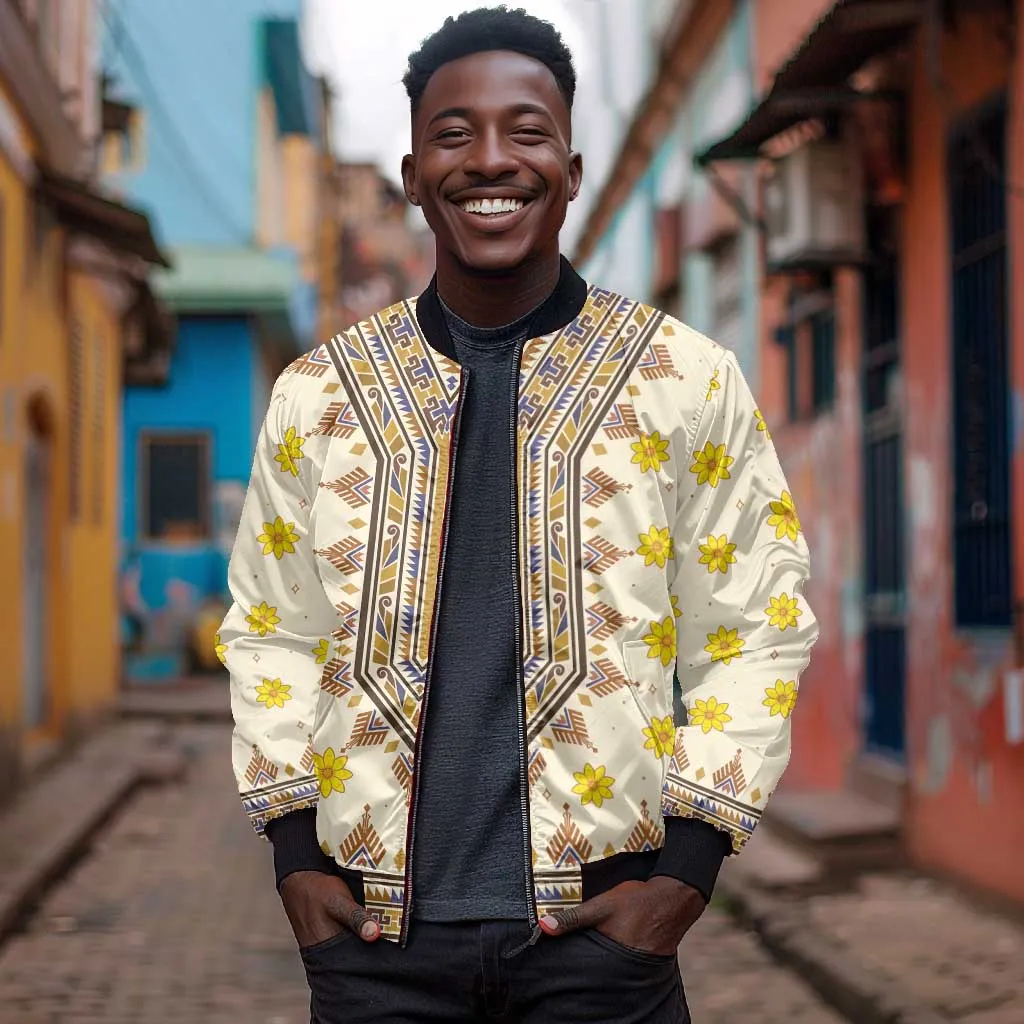 Enkutatash Dashiki Adey Abeba Pattern Bomber Jacket LT01
