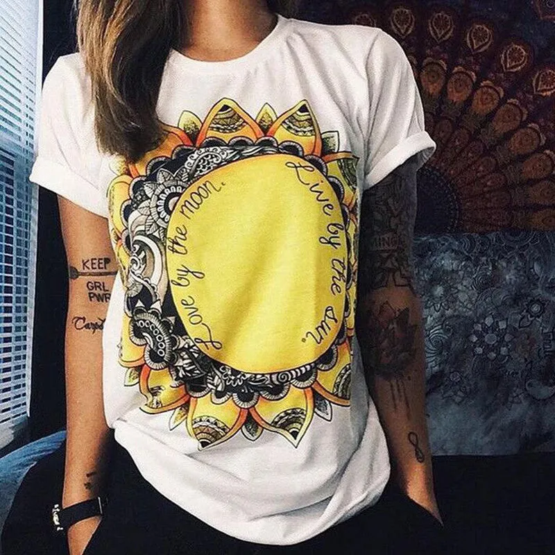 Fashion Women T Shirts Short Sleeve women Printed Letters T-Shirts Female Retro Graffiti Flower Tops Tee Lady T Shirts QA876