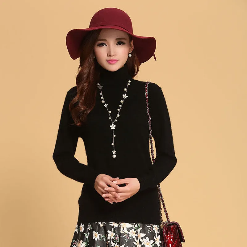 Fashion Women's Cashmere Sweaters Female Solid Color Turtleneck Long-Sleeved Knitted Soft Warm Wool Pullovers