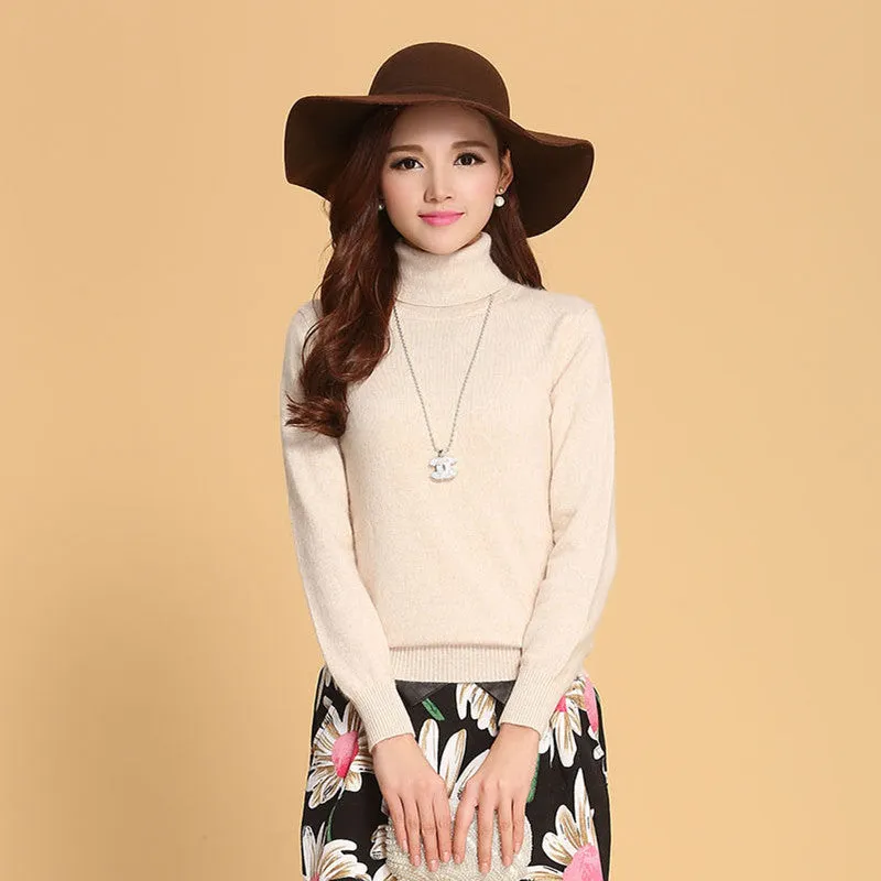 Fashion Women's Cashmere Sweaters Female Solid Color Turtleneck Long-Sleeved Knitted Soft Warm Wool Pullovers