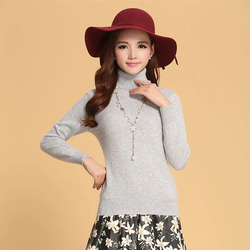 Fashion Women's Cashmere Sweaters Female Solid Color Turtleneck Long-Sleeved Knitted Soft Warm Wool Pullovers