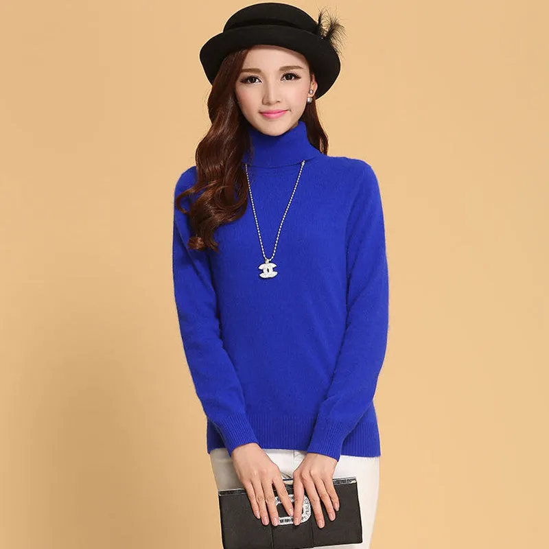 Fashion Women's Cashmere Sweaters Female Solid Color Turtleneck Long-Sleeved Knitted Soft Warm Wool Pullovers