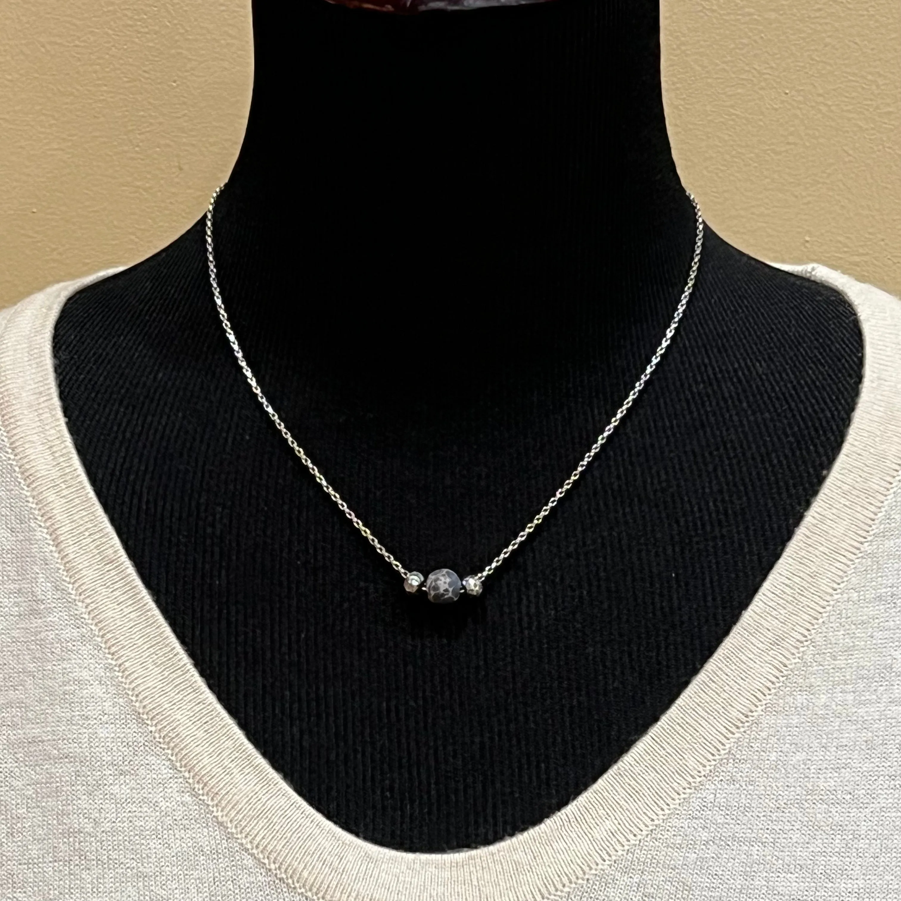 Floating Emperor Jasper Hammered Sterling Bead Necklace