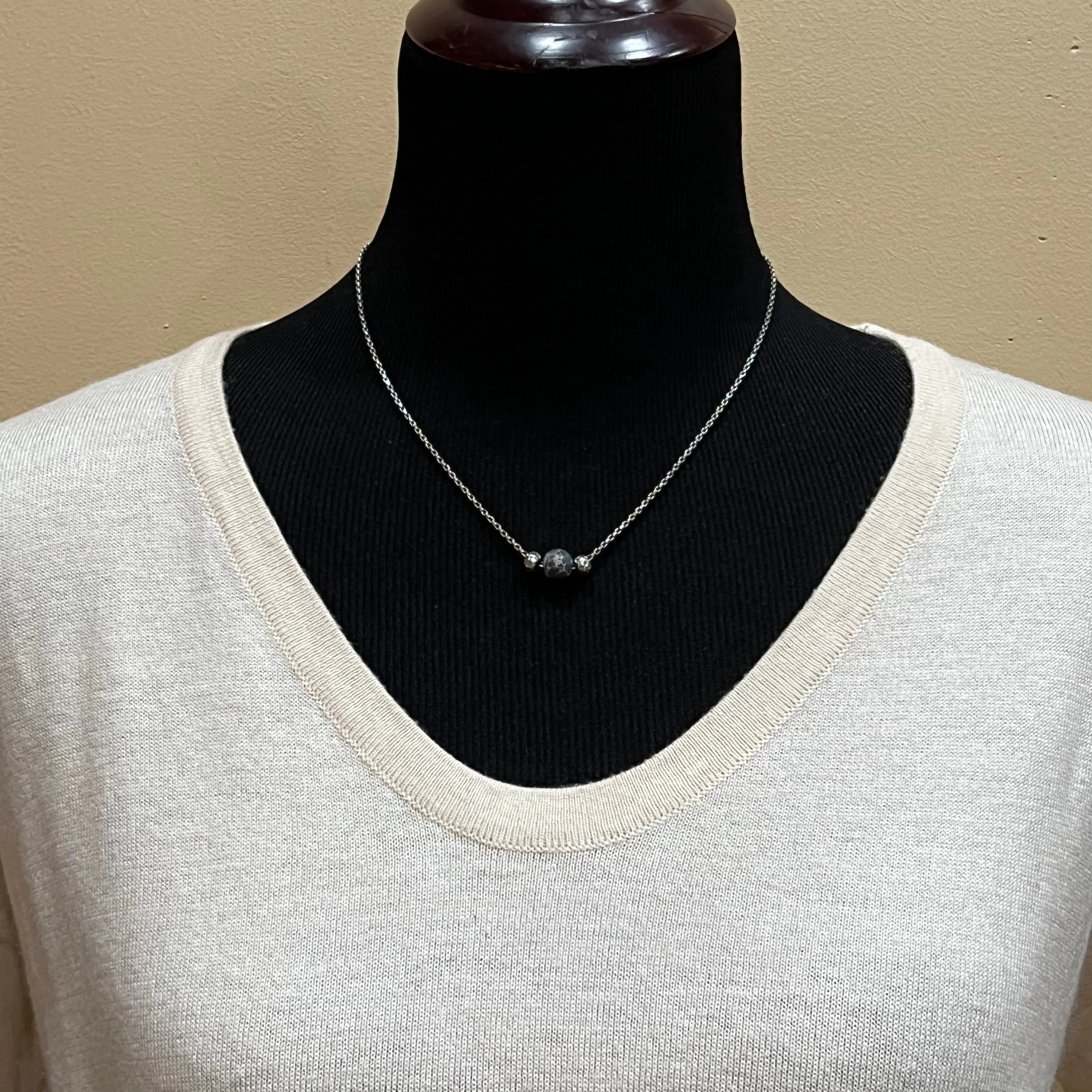 Floating Emperor Jasper Hammered Sterling Bead Necklace