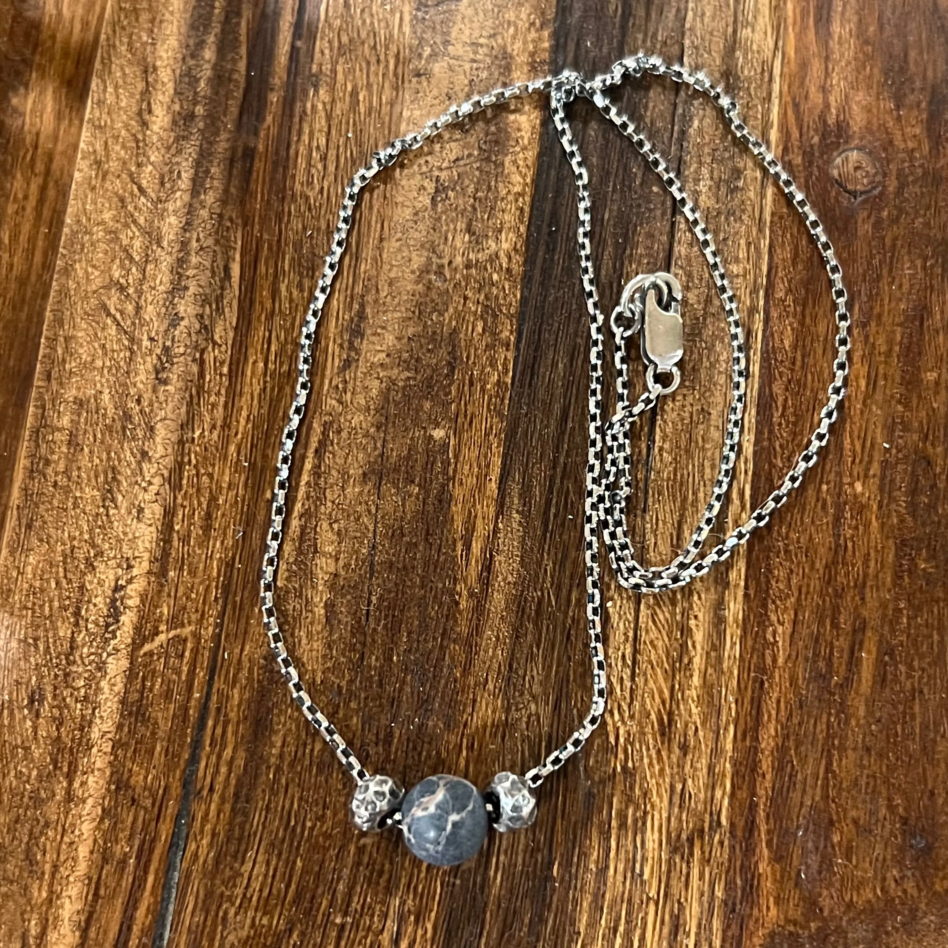 Floating Emperor Jasper Hammered Sterling Bead Necklace