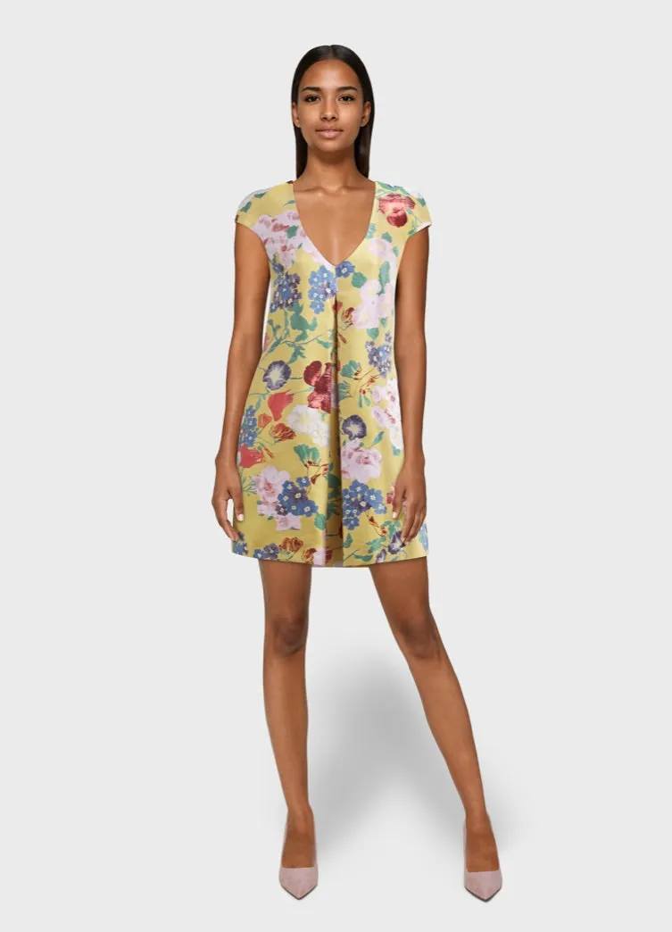 Floral-jacquard silk blend dress