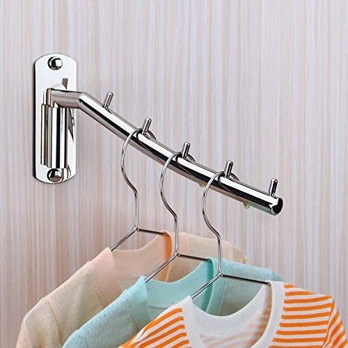 Folding Wall Mounted Clothes Hanger Rack Wall Clothes Hanger Stainless Steel Swing Arm Wall Mount Clothes Rack Heavy Duty Drying Coat Hook Clothing Hanging System Closet Storage Organizer - 1Pack