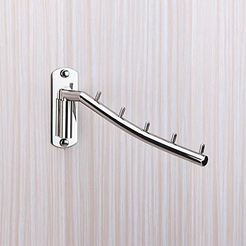 Folding Wall Mounted Clothes Hanger Rack Wall Clothes Hanger Stainless Steel Swing Arm Wall Mount Clothes Rack Heavy Duty Drying Coat Hook Clothing Hanging System Closet Storage Organizer - 1Pack