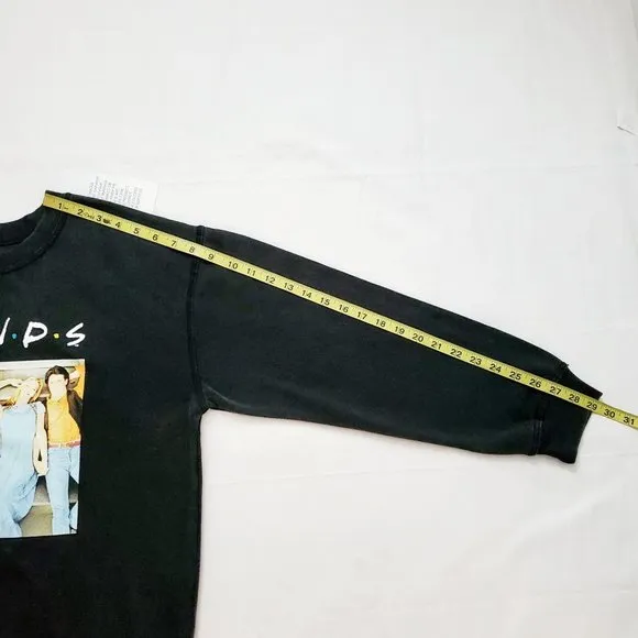 FRIENDS Unisex Digital Print Graphic Long Sleeve Shirt Black Size Medium NWT