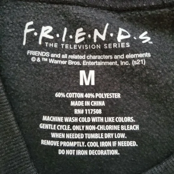 FRIENDS Unisex Digital Print Graphic Long Sleeve Shirt Black Size Medium NWT