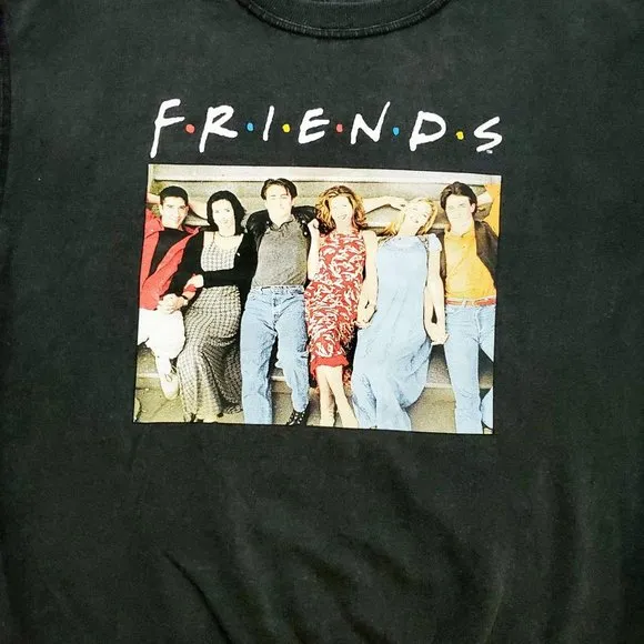 FRIENDS Unisex Digital Print Graphic Long Sleeve Shirt Black Size Medium NWT