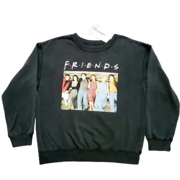 FRIENDS Unisex Digital Print Graphic Long Sleeve Shirt Black Size Medium NWT