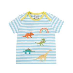 Frugi Bobster Infant T-Shirt Blue Stripe Dino