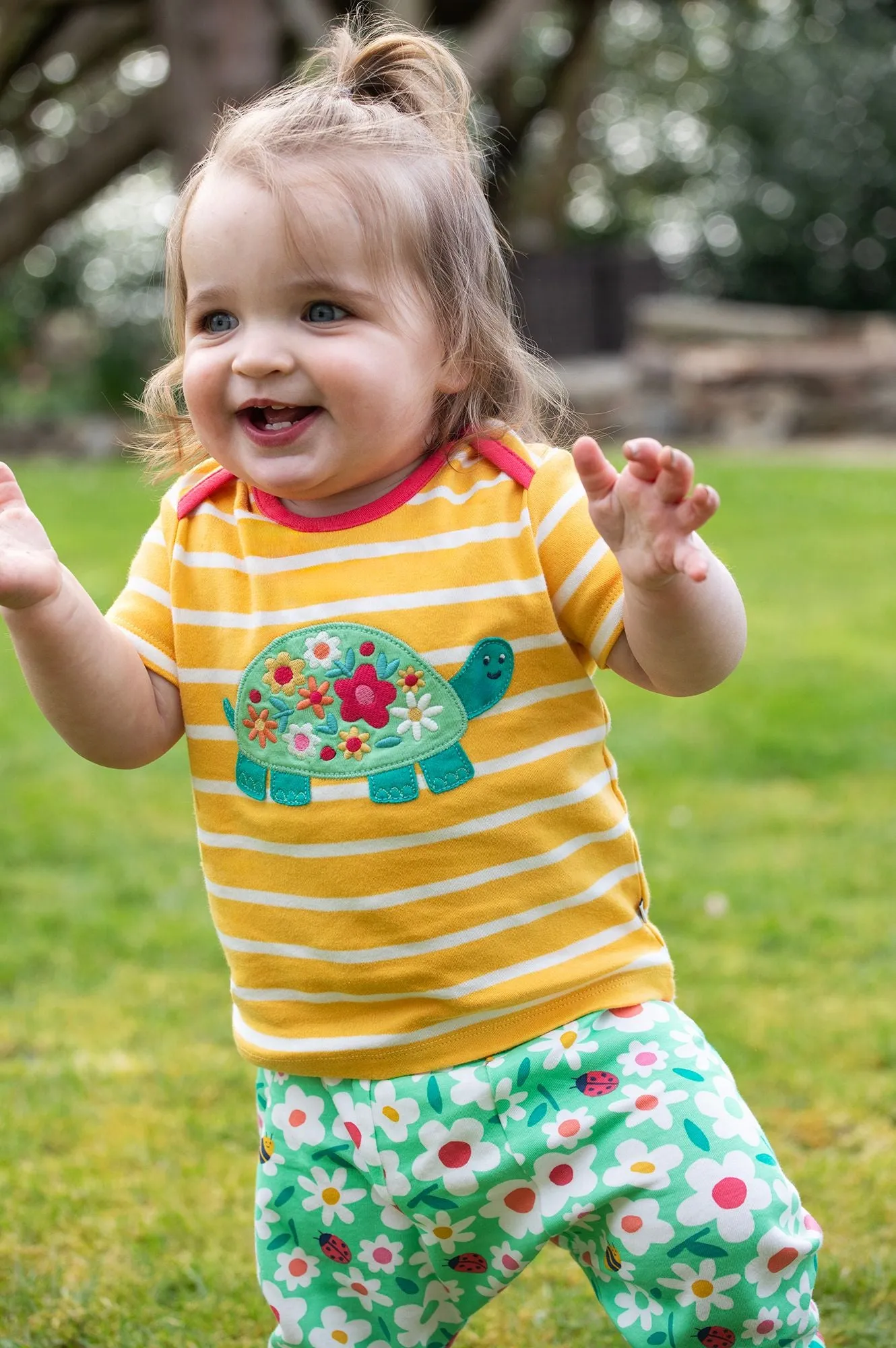 Frugi Bobster Infant T-Shirt Yellow Stripe Tortoise