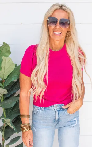 Fuchsia Puff Sleeve Knit Top | FINAL SALE