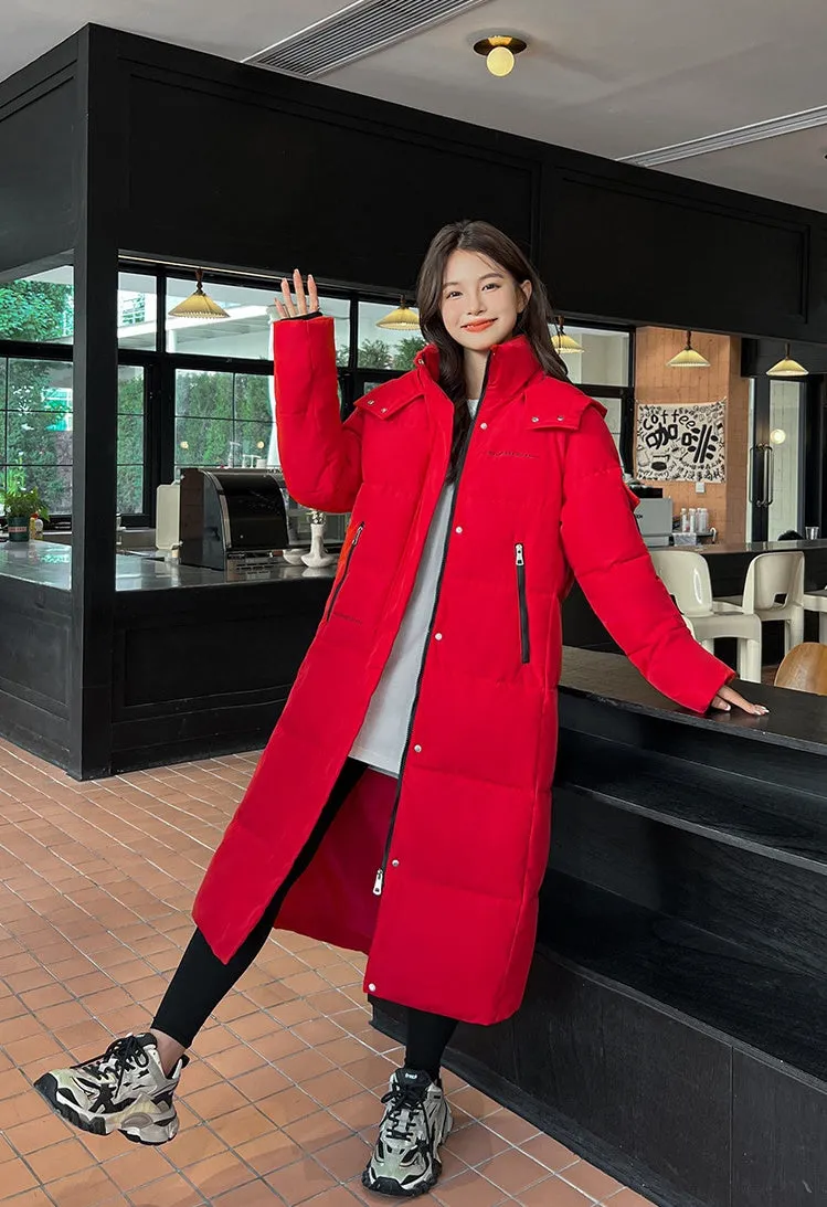 Full Zip Women's Thickened Puffer Jacket with Hood for Winter Comfort