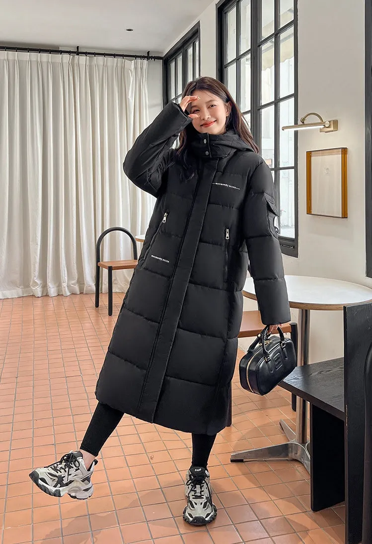 Full Zip Women's Thickened Puffer Jacket with Hood for Winter Comfort