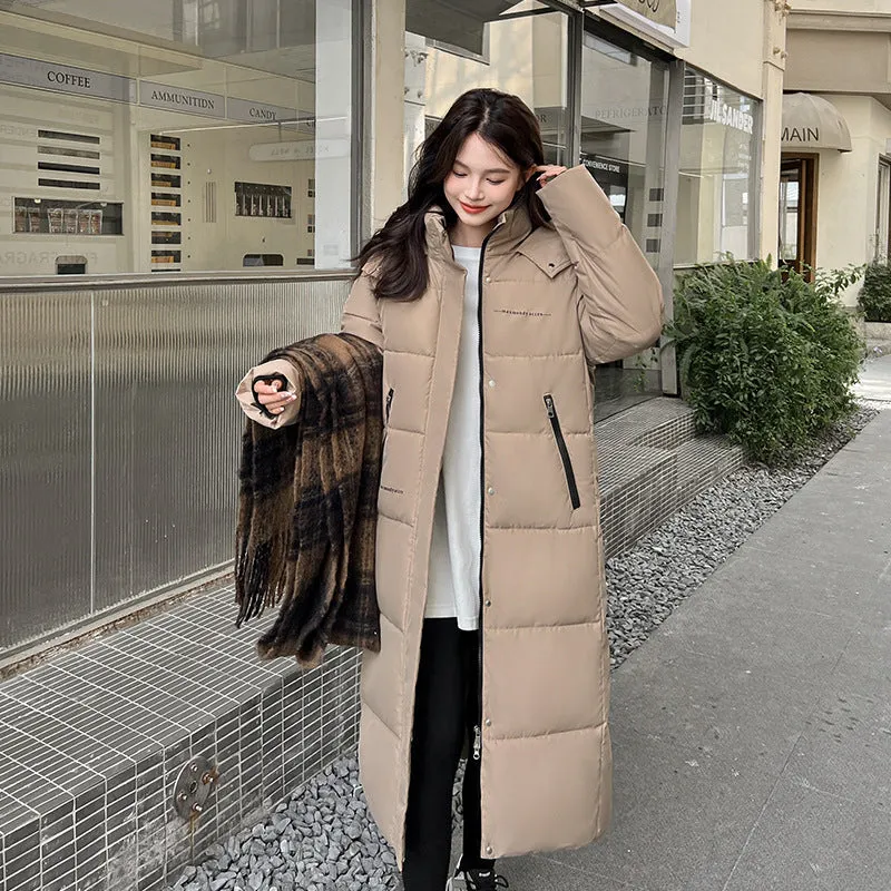 Full Zip Women's Thickened Puffer Jacket with Hood for Winter Comfort