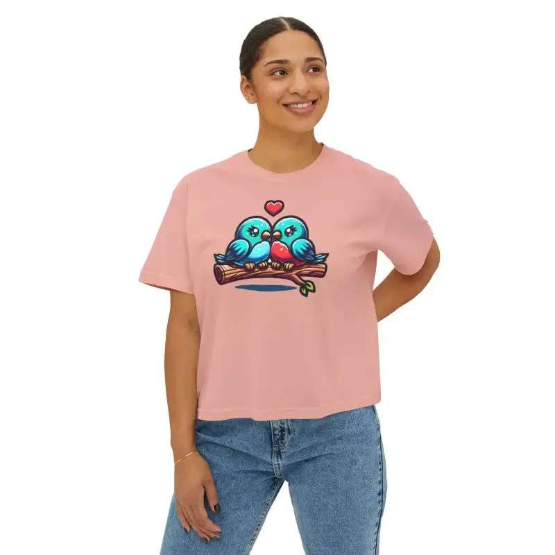 Fun Muscle Tee with Flowy Rolled Cuffs and Love Birds