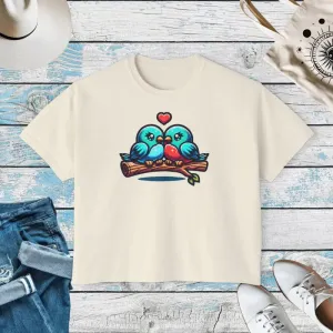 Fun Muscle Tee with Flowy Rolled Cuffs and Love Birds