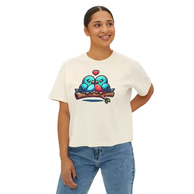 Fun Muscle Tee with Flowy Rolled Cuffs and Love Birds