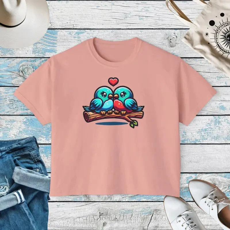 Fun Muscle Tee with Flowy Rolled Cuffs and Love Birds