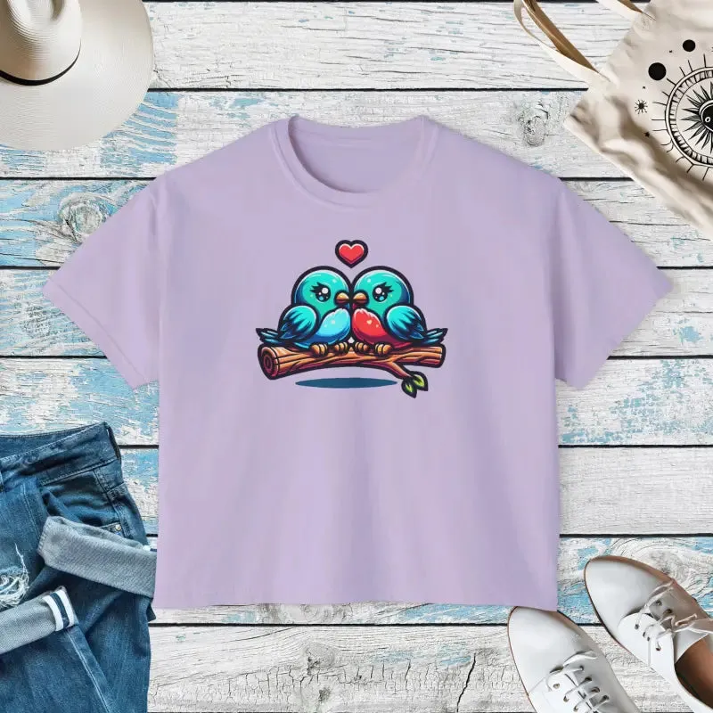 Fun Muscle Tee with Flowy Rolled Cuffs and Love Birds